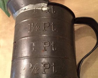 Vintage Tin Measuring Pitcher, 1 Quart For Household Use Only