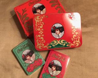 Vintage Coca Cola Playing Cards, 2 Sealed Decks in Tin Box with Original Box