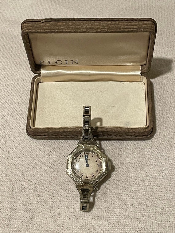 Reloj antiguo para mujer Elgin Giant Watch Case Co de oro blanco de 18 quilates en funcionamiento caja original anos 20 Etsy Mexico