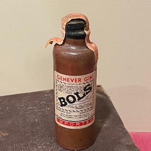 Erven Lucas Bols Miniature Genever Gin Stoneware Bottle 1/10 Pint, Product of Holland