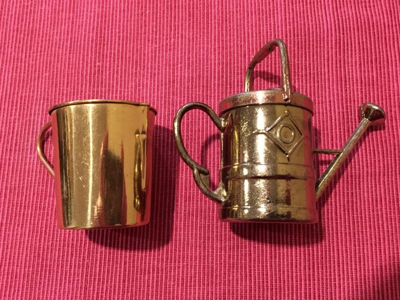 Vintage Copper Trimmed Brass Miniature Watering Can, Tea Pot, Pitcher