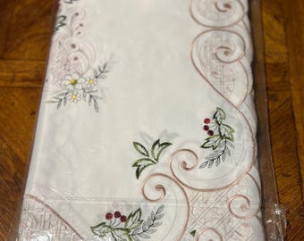 Avonlea Embroidery Tablecloth with Napkins 13pcs set PEONY design Large tablecloth. Machine embroidered Suppercloth