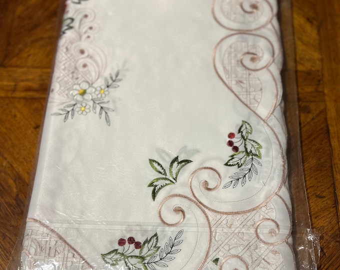 Avonlea Embroidery Tablecloth with Napkins 13pcs set PEONY design Large tablecloth. Machine embroidered Suppercloth