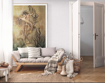 Mermaids Enchanted Oil Painting Art Print, Whimsical Wall Decor (Digital Download)