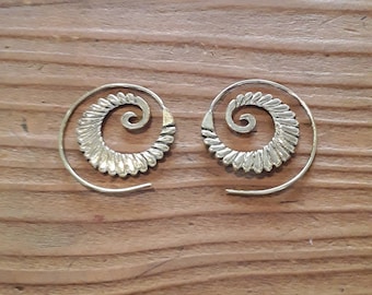 Brass Threader Earrings with Spiral Fan Design