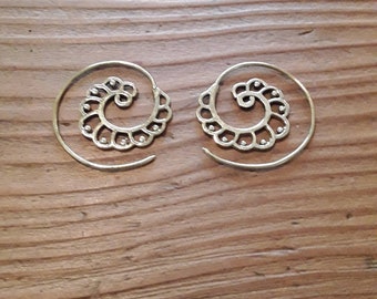 Brass Threader Earrings with Spiral Peacock Design