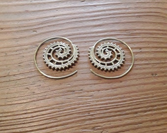 Brass Threader Earrings with Spiral Tribal Design