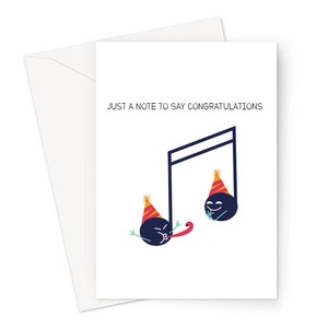 Just A Note To Say Congratulations Greeting Card | Engagement Card For Musician, Music Pun Congratulations Card, Partying Music Note Card
