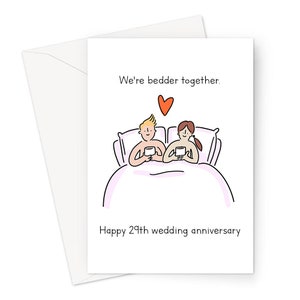 We&#39;re Bedder Together Happy 29th Wedding Anniversary Greeting Card | Illustrated 29th Wedding Anniversary Card For Husband Or Wife