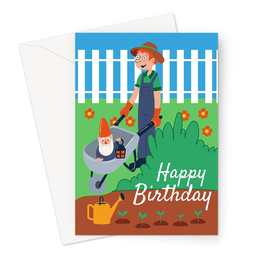 Happy Birthday Gardening Greeting Card Gardener With | Etsy