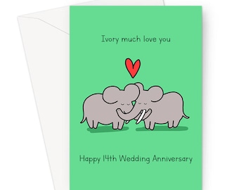 Ivory Much Love You Happy 14th Wedding Anniversary Greeting Card | Ivory 14 Year Anniversary Card For Husband, Wife, Fourteenth Anniversary