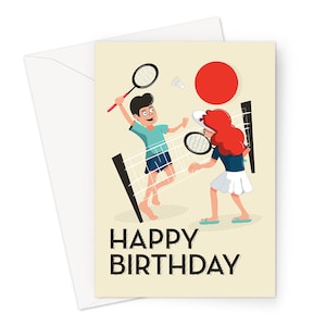 Happy Birthday Badminton Greeting Card | Couple Playing Badminton Happy Birthday Card, Hobby Birthday Card For Badminton Player
