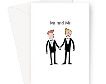 Mr And Mr Greeting Card | Gay Wedding Congratulations Card, LGBTQ+ Just Married Card, For Gay Couple, Two Grooms Holding Hands Just Married