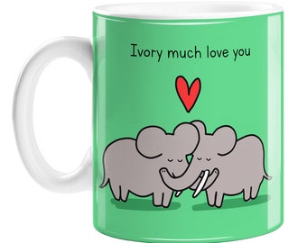 Ivory Much Love You Mug | Ivory 14 Year Wedding Anniversary Gift, Fourteenth Anniversary Gift For Husband, Wife, Elephants With tusks Locked
