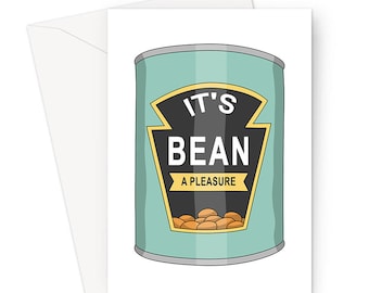 It's Bean A Pleasure Greeting Card | Funny Baked Bean Joke Leaving Card For Colleague, Good Luck Card For Coworker, Baked Beans Can