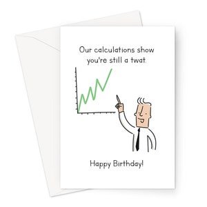 Our Calculations Show You're Still A Twat. Happy Birthday! Greeting Card | Offensive Birthday Card For Friend Or Sibling, Maths Joke