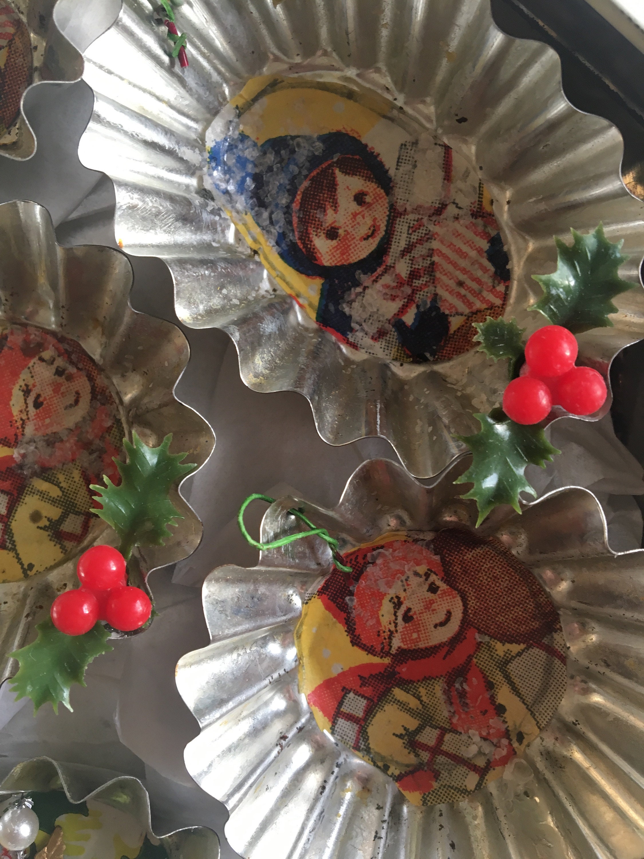 A vintage tin of handcrafted vintage tin Christmas decorations  Etsy