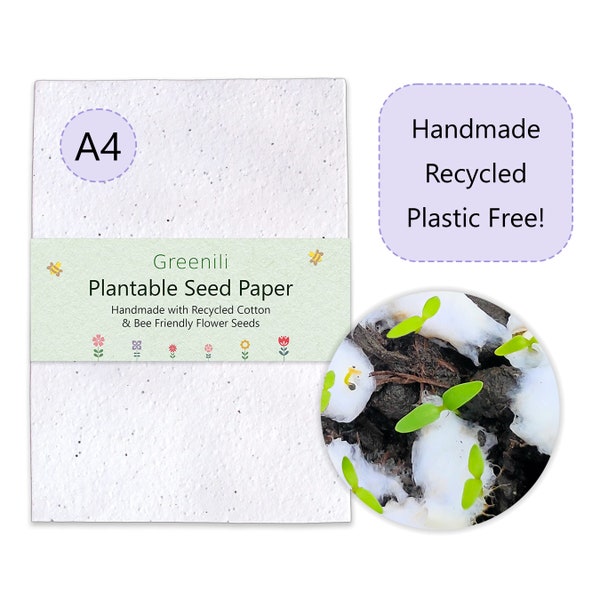 A4 Seed Paper / Card. High Germination! Handmade, Recycled & Plantable Seeded Paper. Biodegradable with Bee Friendly Flower Seeds.