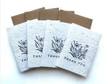 Small Plantable Seed Paper Thank You Cards. Handmade, Eco Friendly & Recycled Gratitude Notes for Teacher, Friend, Wedding. Mini A7 Greeting