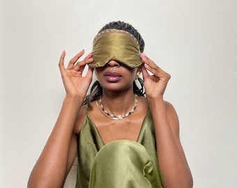 Embroidered Silk Sleeping Eye Mask- Silk Eye Mask- Eye Mask