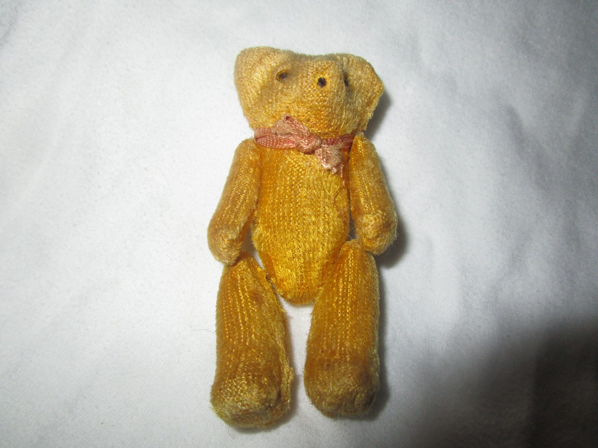 Antique 8 mohair bear - straw stuffed and jointed - turn of the century