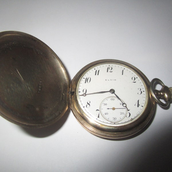 Antique Elgin Gold Filled Hunting Case Pocket Watch Engraved Heart