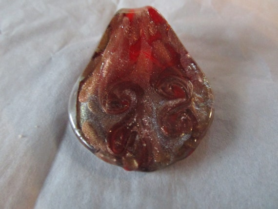 Vtg Copper Fleck Art Glass Necklace Pendant - image 1