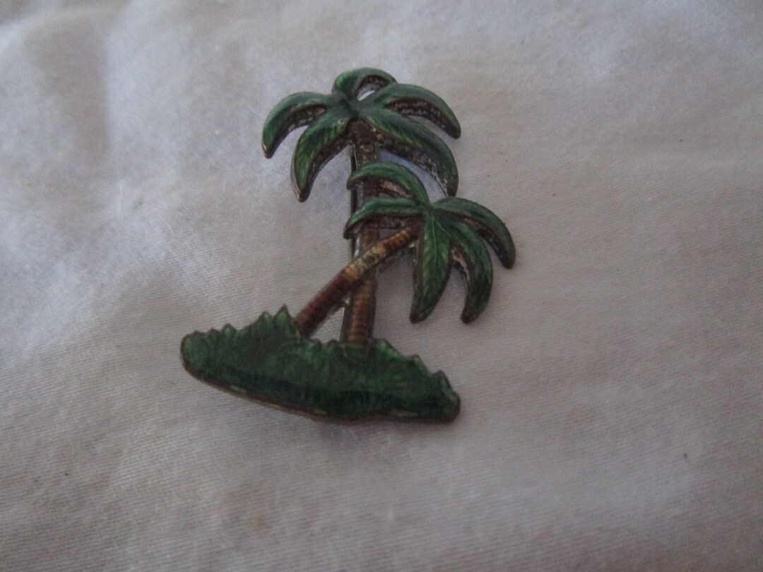 Palm Tree Pin Antique Enameled Brooch Pin Palm Trees - Etsy