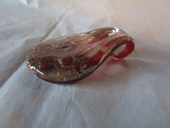 Vtg Copper Fleck Art Glass Necklace Pendant - image 2