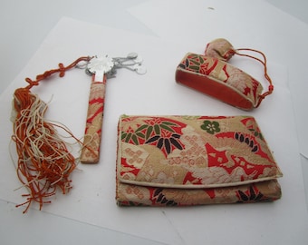 Vintage Japanese Silk Embroidered Wallet Mirror Bookmark ?