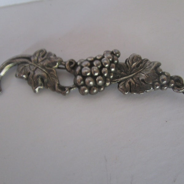 Antique Sterling Silver Grapes & Vine Motif Brooch