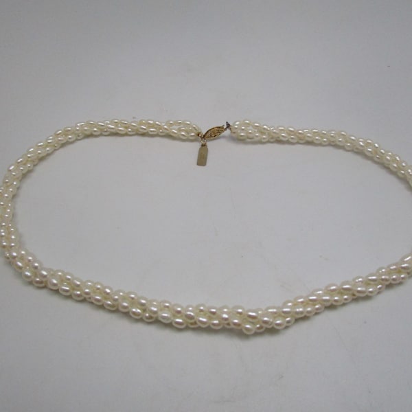 Vintage Tharpe 3 Strand Entwined Real Pearl Necklace with 10 Kt Clasp