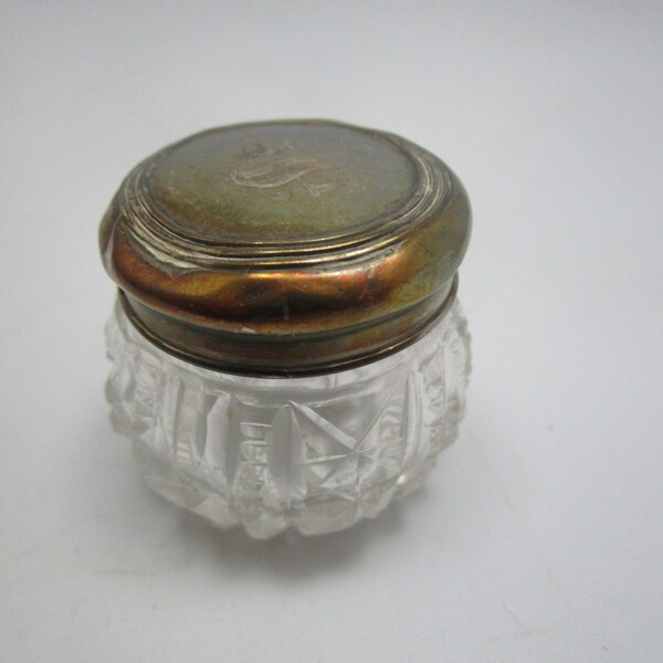 Antique Sterling Silver & Cut Glass Vanity Jar