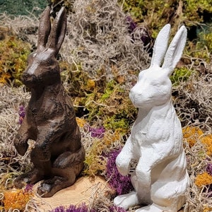 Brown Cast Iron Holiday Easter Rabbit Bunny Traditional Statue Figurine Decor