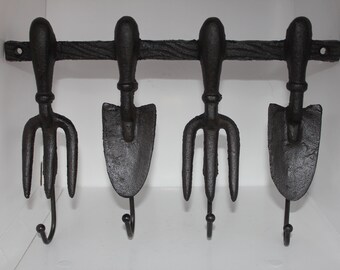 Cast Iron Metal Garden Tool Wall Coat Hat Robe Hook Rack Home Shed Cabin Decor