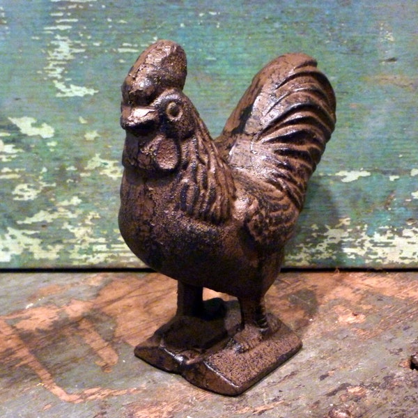 Cast Iron Brown Rooster Chicken Bird Poultry Farm Figurine Statue Home Decor