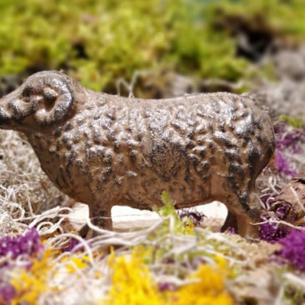 Cast Iron Brown Ram-Sheep- Farm Figurine Statue Home Décor