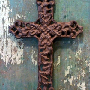 Cast Iron Ornate Cross Home Garden Memoiral Religious Outdoor Wall Table Decor