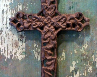 Cast Iron Ornate Cross Home Garden Memoiral Religious Outdoor Wall