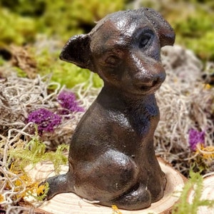 Cast Iron Metal Animal Dobbie Dog Figurine Home Plant Yard Décor