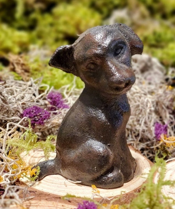 Cast Iron Metal Animal Scottie Dog Pocket Pet Toy Figurine Home Plant Yard Decor 
