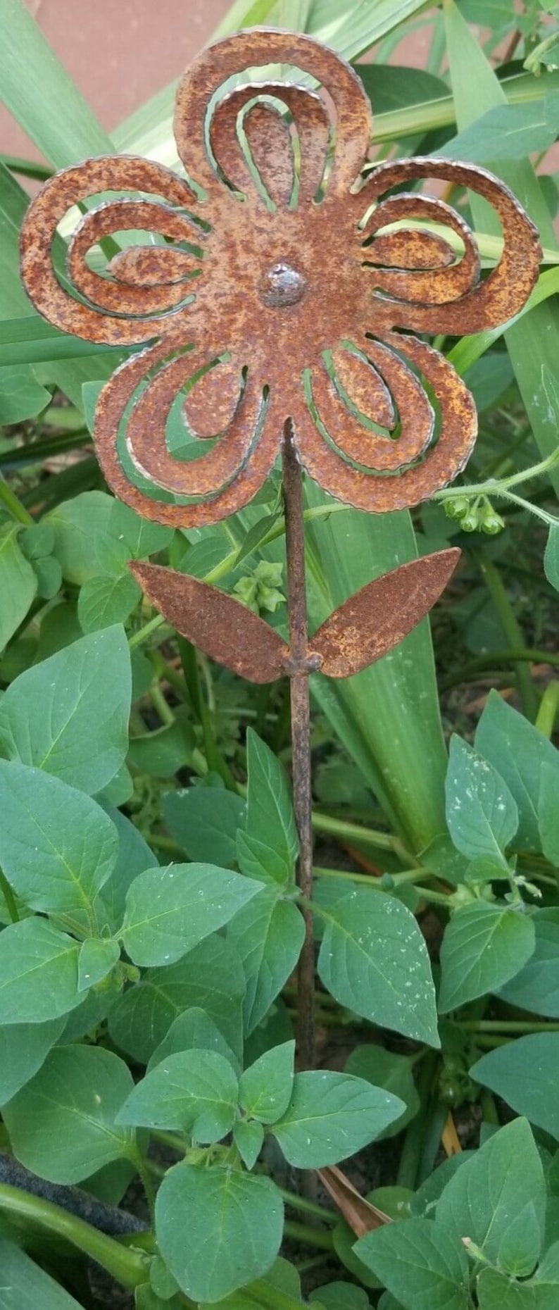 Set of 4 Cut Iron Metal Small Flower Picks Garden Stake Yard Etsy
