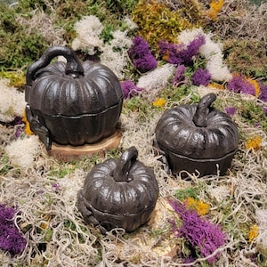 Cast Iron Metal Pumpkin Set-Candle Holder-Home Table Cabin Lodge Outdoor Decor