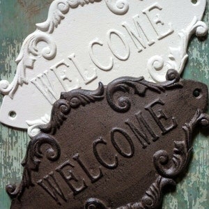 Cast Iron French Country Cottage WELCOME Sign Home Garden Wall Outdoor Decor