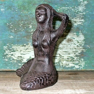 Cast Iron Metal Nautical Mermaid Statue Home Garden Boat Yard Pond Cottage Decor