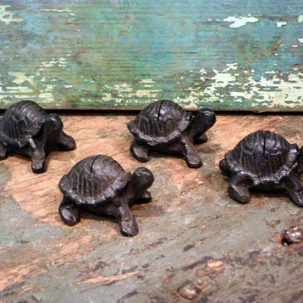 Cast Iron Set of 4 Turtle  Photo Card Wedding Party Holder Home Garden Office Decor