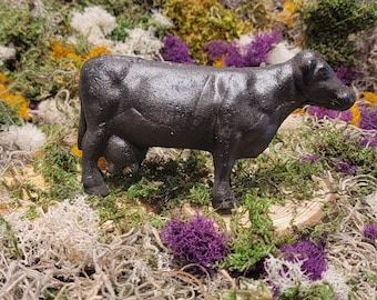 Cast Iron Brown cow-bovine Farm Figurine Statue Home Decor