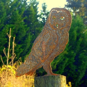 Cut Metal Rusty Barn Owl Garden Home Yard Lawn Window Outdoor Tree Art Decor