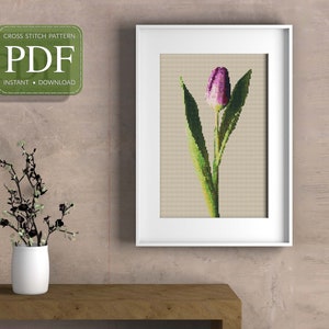 STYLISH TULIP - Cross Stitch Pattern pdf, Instant Download, Realistic Flower Pattern, Counted Cross Stitch Pattern, Modern Embroidery Chart
