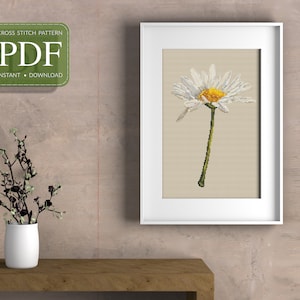 OXEYE DAISY - Cross Stitch Pattern pdf, Instant Download, Realistic Flower Pattern, Counted Cross Stitch Pattern, Modern Embroidery Chart